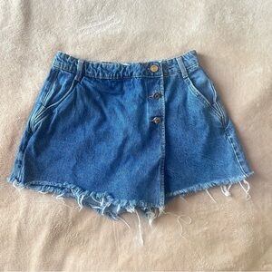 Zara Skort Denim Frayed Hem Blue Size Small